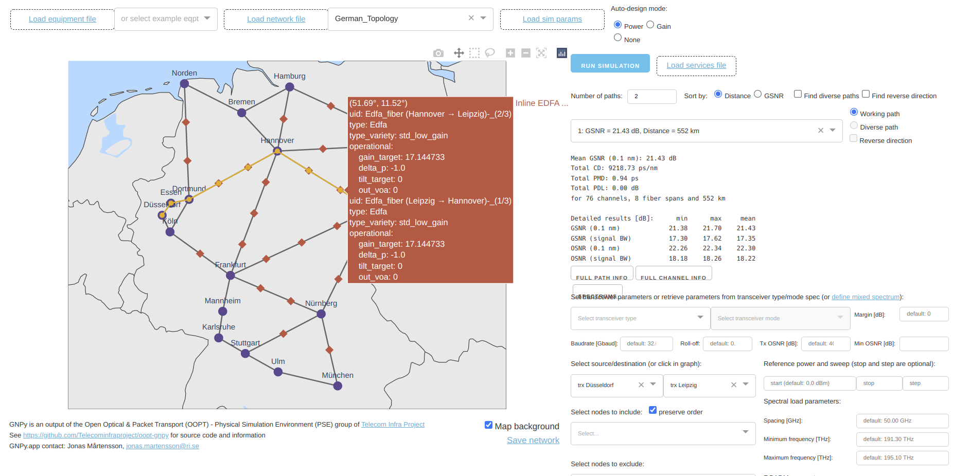 Path propagation at gnpy.app